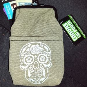 New Gray Canvas Sugar Skull Cigarette Pouch Case Card Holder